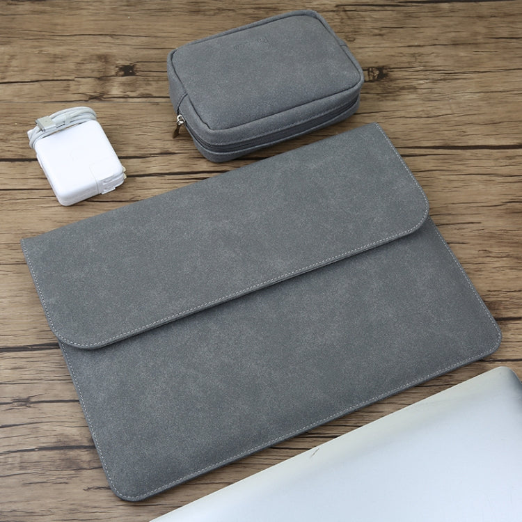 2 in 1 Horizontal Matte Leather Laptop Inner Bag + Power Bag for MacBook Air 13.3 inch A1466 (2012 - 2017) / A1369 (2010 - 2012) / A1502 (2013 - 2015) / A1425 (2012 - 2013)(Dark Gray) - Protective Bags by buy2fix | Online Shopping UK | buy2fix