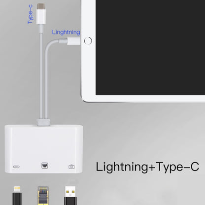 NK-107 Pro 3 in 1 USB-C / Type-C + 8 Pin Male to USB + RJ45 + 8 Pin Charging Female Interface Adapter - Converter & Adapter by buy2fix | Online Shopping UK | buy2fix