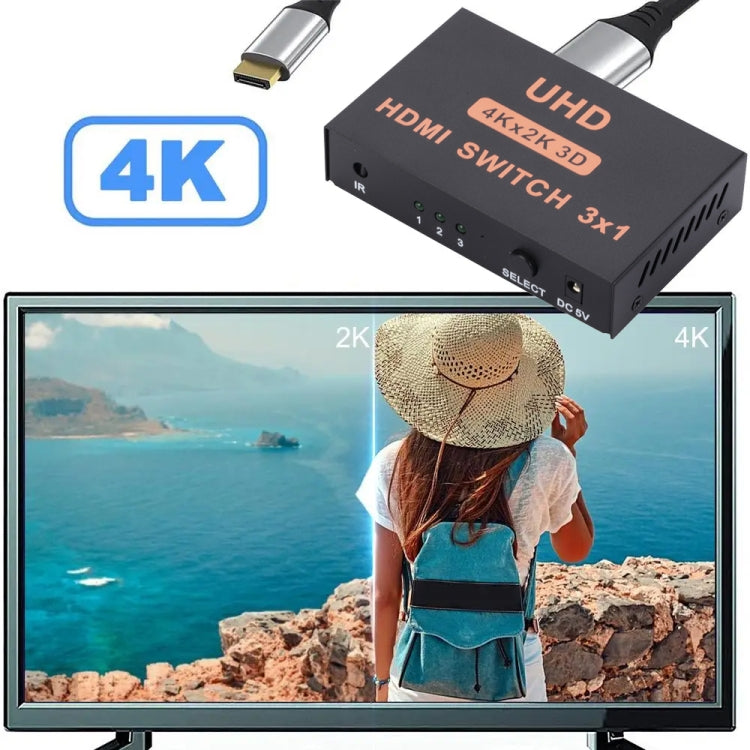 HDMI Switch 3 into 1 out 4Kx2K HD Video Switch, with Remote Control - Switch by buy2fix | Online Shopping UK | buy2fix