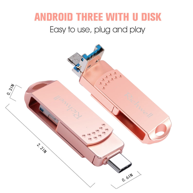 Richwell 3 in 1 128G Type-C + Micro USB + USB 3.0 Metal Flash Disk with OTG Function(Rose Gold) - U Disk & Card Reader by Richwell | Online Shopping UK | buy2fix