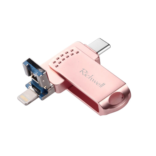 Richwell 16G Type-C + 8 Pin + USB 3.0 Metal Push-pull Flash Disk with OTG Function(Rose Gold) - U Disk & Card Reader by Richwell | Online Shopping UK | buy2fix