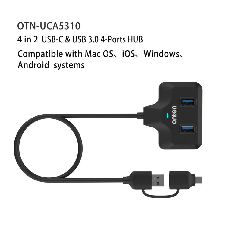 Onten OTN-UCA2310 4 in 2 USB-C / Type-C + USB3.0 4-Ports HUB Docking Station - USB 3.0 HUB by Onten | Online Shopping UK | buy2fix