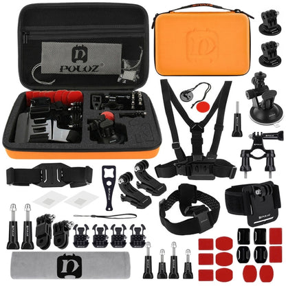 PULUZ 45 in 1 Accessories Ultimate Combo Kits with Orange EVA Case (Chest Strap + Suction Cup Mount + 3-Way Pivot Arms + J-Hook Buckle + Wrist Strap + Helmet Strap + Surface Mounts + Tripod Adapter +  ...  for GoPro, Insta360, DJI and Other Action Cameras -  by PULUZ | Online Shopping UK | buy2fix