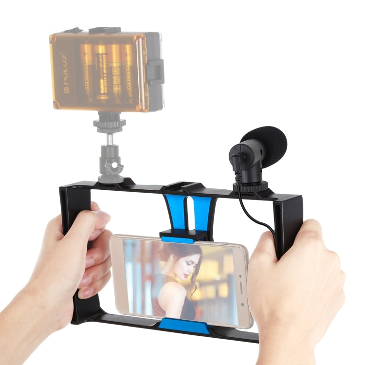 PULUZ 2 in 1 Live Broadcast Smartphone Video Rig + Microphone Kits for iPhone, Galaxy, Huawei, Xiaomi, HTC, LG, Google, and Other Smartphones(Blue) - Camera Cage by PULUZ | Online Shopping UK | buy2fix