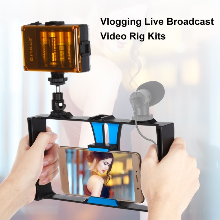 PULUZ 2 in 1 Vlogging Live Broadcast LED Selfie Light Smartphone Video Rig Kits with Cold Shoe Tripod Head for iPhone, Galaxy, Huawei, Xiaomi, HTC, LG, Google, and Other Smartphones(Blue) - Camera Cage by PULUZ | Online Shopping UK | buy2fix