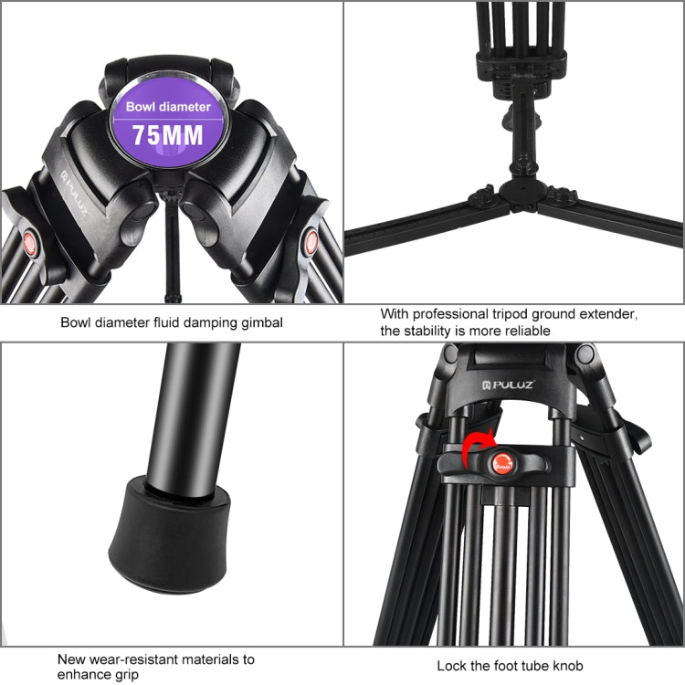 PULUZ Professional Heavy Duty Camcorder Aluminum Alloy Tripod - Tripods by PULUZ | Online Shopping UK | buy2fix