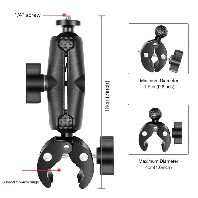 PULUZ Motorcycle Crab Clamp Handlebar Fixed Mount Holder for GoPro and Other Action Cameras(Black) - Bicycle Handlebar Mount by PULUZ | Online Shopping UK | buy2fix