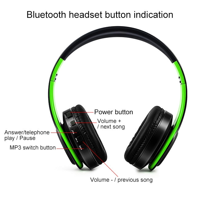 LPT660 Wireless Folding Sports Stereo Music Bluetooth Phones Earphones Support TF Card (Green) - Headset & Headphone by buy2fix | Online Shopping UK | buy2fix