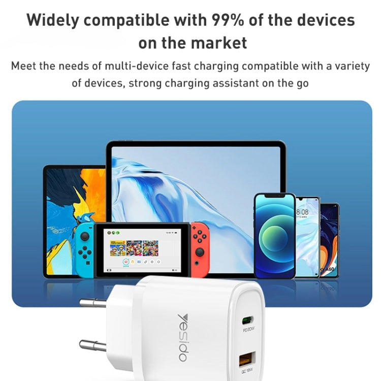Yesido YC50 USB-C / Type-C + USB Travel Charger with 1m USB-C / Type-C to USB-C / Type-C Cable, EU Plug (Black) - USB Charger by Yesido | Online Shopping UK | buy2fix