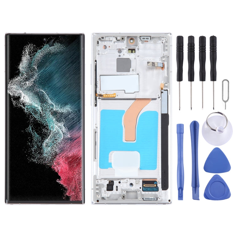 For Samsung Galaxy S22 Ultra 5G SM-S908B Original LCD Screen Digitizer Full Assembly with Frame (White) - Galaxy S Series Parts by buy2fix | Online Shopping UK | buy2fix