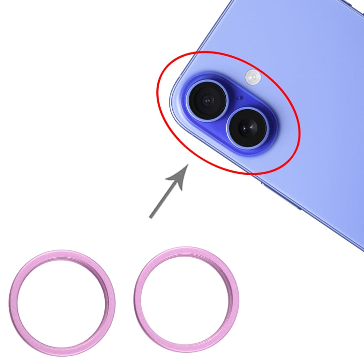 For iPhone 16 Plus 2pcs/set Rear Camera Glass Lens Metal Outside Protector Hoop Ring (Purple) - Camera Series by buy2fix | Online Shopping UK | buy2fix