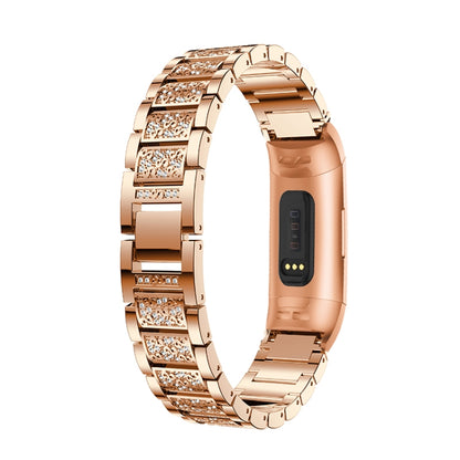 Diamond-studded Solid Stainless Steel Watch Band for Fitbit Charge 3(Rose Gold) - Watch Bands by buy2fix | Online Shopping UK | buy2fix