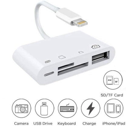 ZS-S1827 4 in 1 SD Card + TF Card + 8 Pin Charge + USB Interface to 8 Pin Interface Camera Reader Adapter, Support All iOS System - Converter & Adapter by buy2fix | Online Shopping UK | buy2fix