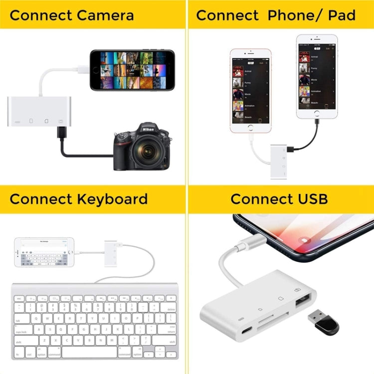 ZS-S1827 4 in 1 SD Card + TF Card + 8 Pin Charge + USB Interface to 8 Pin Interface Camera Reader Adapter, Support All iOS System - Converter & Adapter by buy2fix | Online Shopping UK | buy2fix