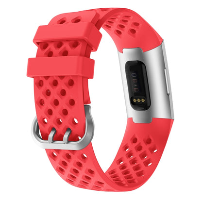 For Fitbit Charge 3 / 4 Hollow Square Silicone Watch Band Wristband(Red) - Watch Bands by buy2fix | Online Shopping UK | buy2fix