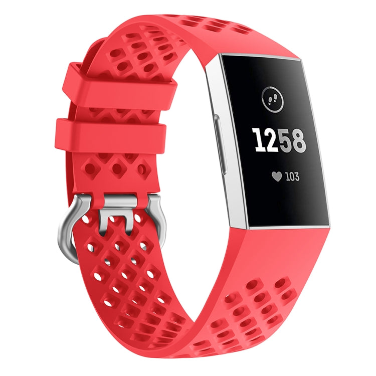 For Fitbit Charge 3 / 4 Hollow Square Silicone Watch Band Wristband(Red) - Watch Bands by buy2fix | Online Shopping UK | buy2fix