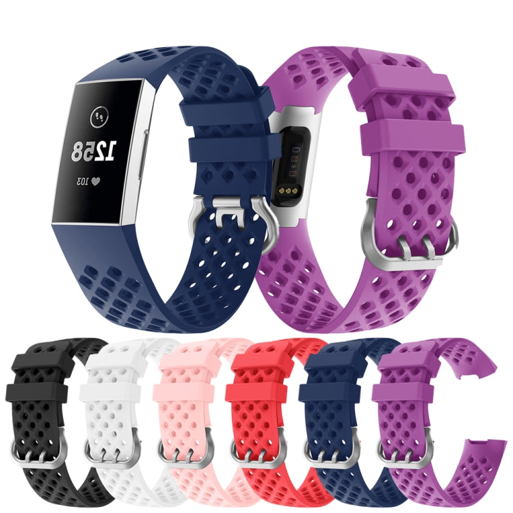 For Fitbit Charge 3 / 4 Hollow Square Silicone Watch Band Wristband(Red) - Watch Bands by buy2fix | Online Shopping UK | buy2fix