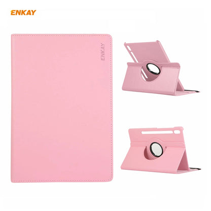 ENKAY for Samsung Galaxy Tab S8 / Galaxy Tab S7 11.0 T870 / T875 ENK-8012 360 Degree Rotation Litchi Texture Horizontal Flip PU Leather Smart Case with Holder & Sleep / Wake-up(Pink) - Galaxy Tab S8 Cases by ENKAY | Online Shopping UK | buy2fix