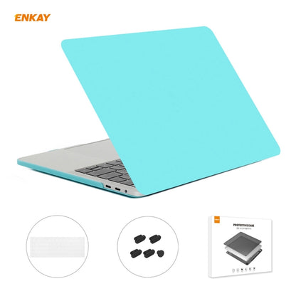 ENKAY 3 in 1 Matte Laptop Protective Case + EU Version TPU Keyboard Film + Anti-dust Plugs Set for MacBook Pro 15.4 inch A1707 & A1990 (with Touch Bar)(Cyan) - MacBook Pro Cases by ENKAY | Online Shopping UK | buy2fix