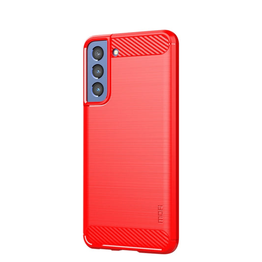 For Samsung Galaxy S21 FE MOFI Gentleness Series Brushed Texture Carbon Fiber Soft TPU Case(Red) - Galaxy Phone Cases by MOFI | Online Shopping UK | buy2fix