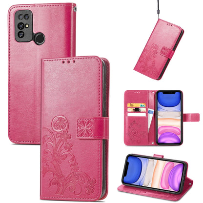 For  Doogee X96 Pro Four-leaf Clasp Embossed Buckle Mobile Phone Protection Leather Case with Lanyard & Card Slot & Wallet & Bracket Function(Magenta) - More Brand by buy2fix | Online Shopping UK | buy2fix