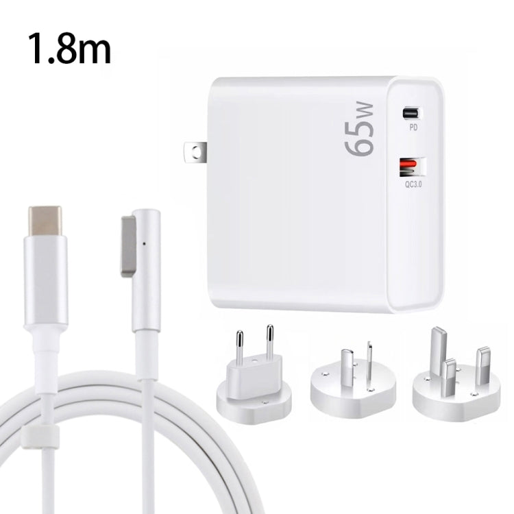 PD-65W USB-C / Type-C + QC3. 0 USB Laptop Charging Adapter + 1.8m USB-C / Type-C to MagSafe 1 / L Head Data Cable,  AU Plug / EU Plug / US Plug / UK Plug(White) - Cable & Adapter by buy2fix | Online Shopping UK | buy2fix