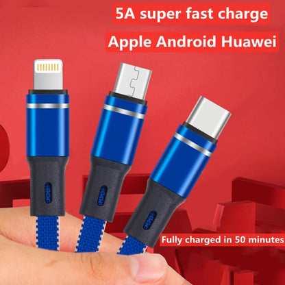 XJ-76 40W 5A 3 in 1 USB to 8 Pin + Type-C + Micro USB Super Flash Charging Cable, Length: 1.18m(Colour) - Multifunction Cable by buy2fix | Online Shopping UK | buy2fix