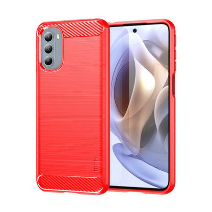 For Motorola Moto G31/G41 MOFI Gentleness Series Brushed Texture Carbon Fiber TPU Phone Case(Red) - Motorola Cases by MOFI | Online Shopping UK | buy2fix