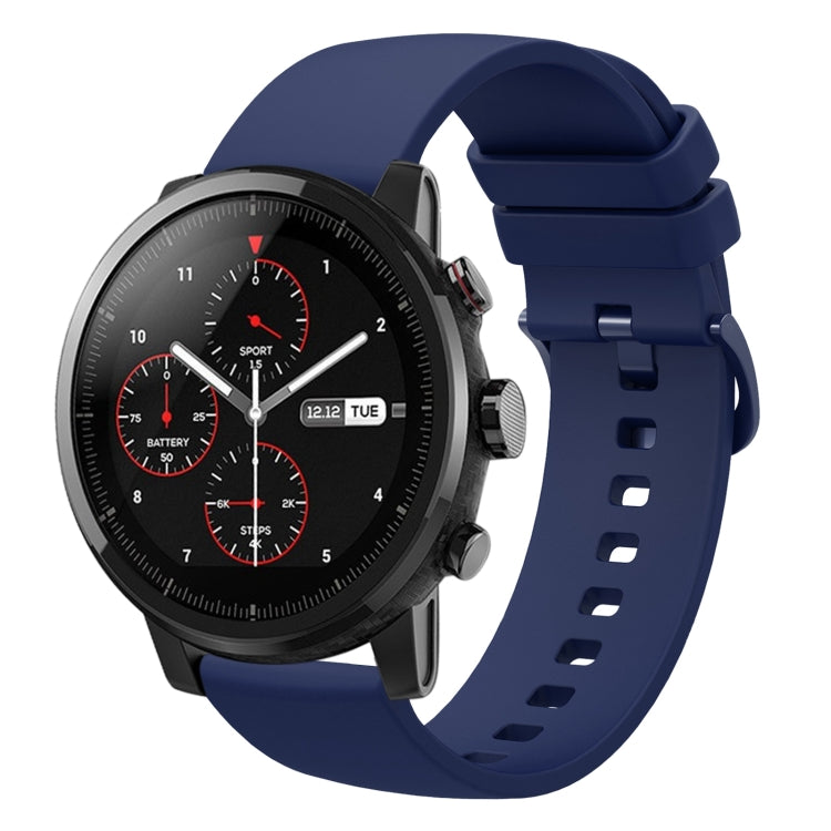 For Amazfit Stratos 22mm Solid Color Soft Silicone Watch Band(Navy Blue) - Watch Bands by buy2fix | Online Shopping UK | buy2fix