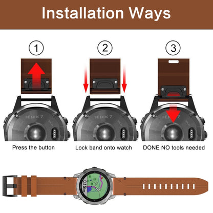 For Garmin Fenix 6 GPS 22mm Leather Steel Buckle Watch Band (Light Brown) - Watch Bands by buy2fix | Online Shopping UK | buy2fix