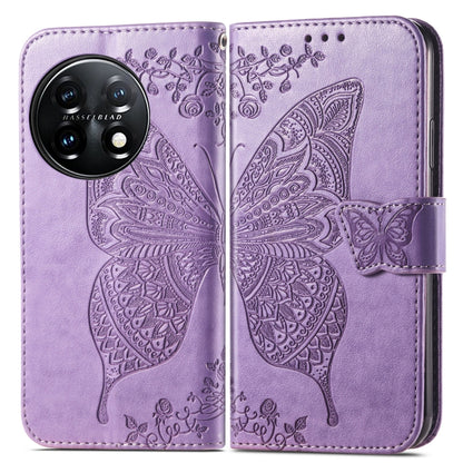 For OnePlus 11 Butterfly Love Flower Embossed Flip Leather Phone Case(Light Purple) - OnePlus Cases by buy2fix | Online Shopping UK | buy2fix