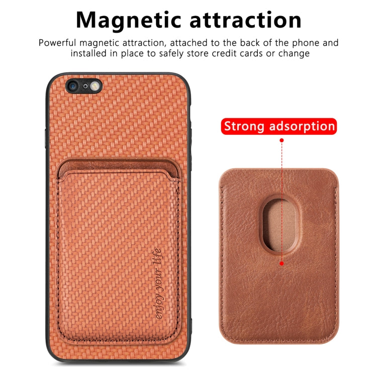 For iPhone 6 Plus / 6S Plus Carbon Fiber Leather Card Magsafe Magnetic Phone Case(Brown) - More iPhone Cases by buy2fix | Online Shopping UK | buy2fix