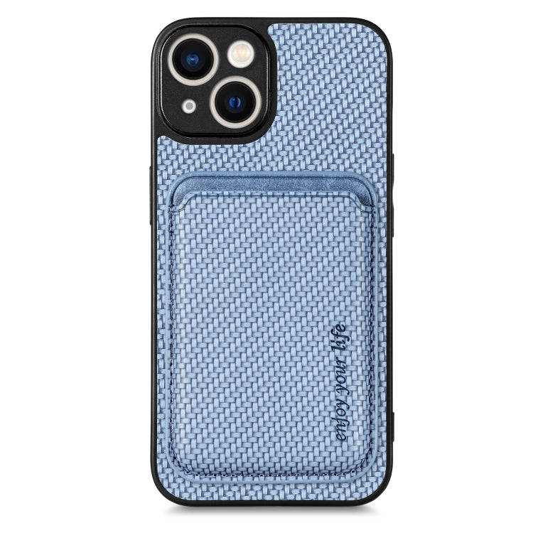 For iPhone 13 Carbon Fiber Leather Card Magsafe Magnetic Phone Case(Blue) - iPhone 13 Cases by buy2fix | Online Shopping UK | buy2fix