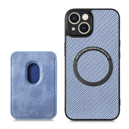 For iPhone 13 Carbon Fiber Leather Card Magsafe Magnetic Phone Case(Blue) - iPhone 13 Cases by buy2fix | Online Shopping UK | buy2fix