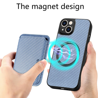 For iPhone 13 Carbon Fiber Leather Card Magsafe Magnetic Phone Case(Blue) - iPhone 13 Cases by buy2fix | Online Shopping UK | buy2fix