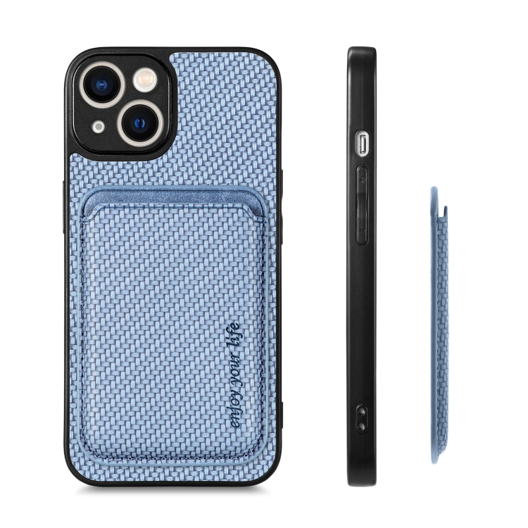 For iPhone 14 Plus Carbon Fiber Leather Card Magsafe Magnetic Phone Case(Blue) - iPhone 14 Plus Cases by buy2fix | Online Shopping UK | buy2fix