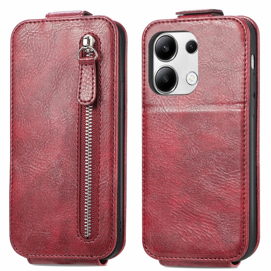 For Xiaomi Redmi Note 13 4G Zipper Wallet Vertical Flip Leather Phone Case(Red) - Note 13 Cases by buy2fix | Online Shopping UK | buy2fix