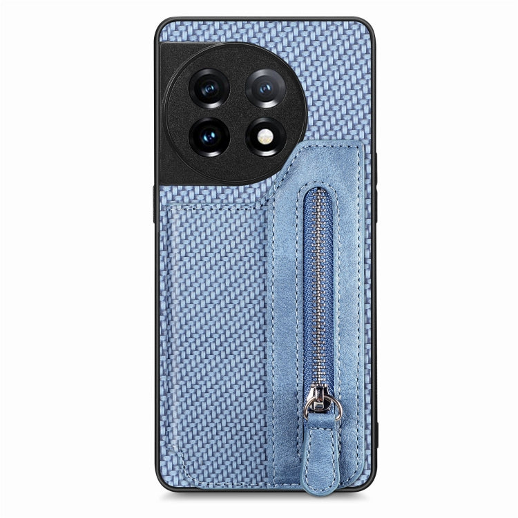 For OnePlus 11 Carbon Fiber Horizontal Flip Zipper Wallet Phone Case(Blue) - OnePlus Cases by buy2fix | Online Shopping UK | buy2fix