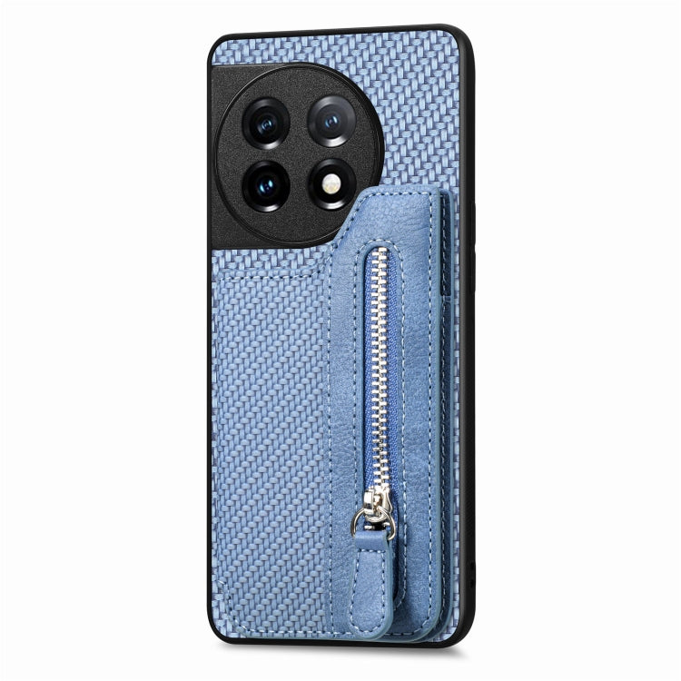 For OnePlus 11 Carbon Fiber Horizontal Flip Zipper Wallet Phone Case(Blue) - OnePlus Cases by buy2fix | Online Shopping UK | buy2fix