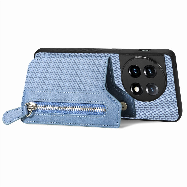 For OnePlus 11 Carbon Fiber Horizontal Flip Zipper Wallet Phone Case(Blue) - OnePlus Cases by buy2fix | Online Shopping UK | buy2fix