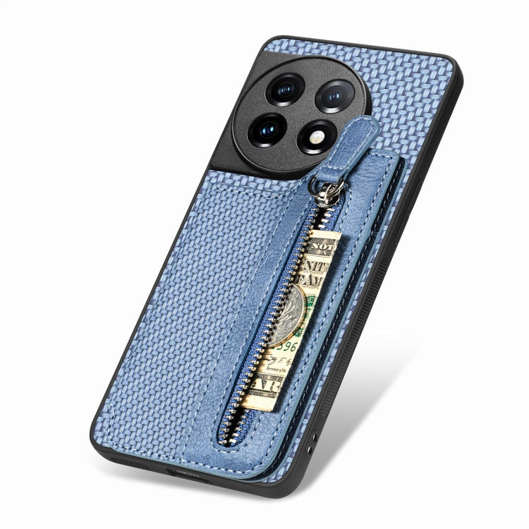 For OnePlus 11 Carbon Fiber Horizontal Flip Zipper Wallet Phone Case(Blue) - OnePlus Cases by buy2fix | Online Shopping UK | buy2fix