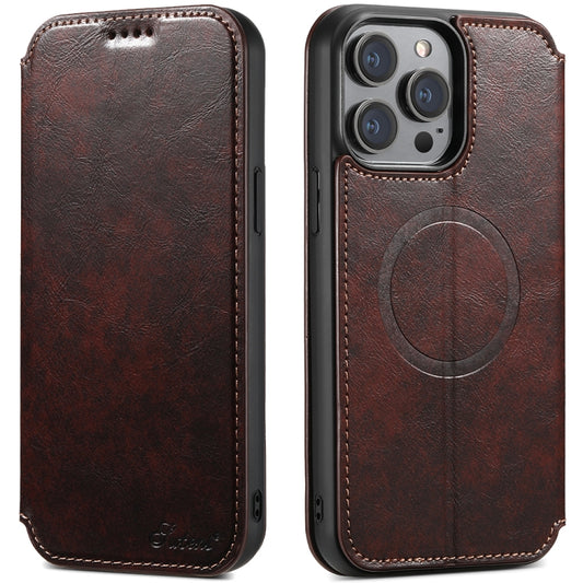 For iPhone 12 / 12 Pro Suteni J05 Leather Magnetic Magsafe Phone Case(Brown) - iPhone 12 / 12 Pro Cases by Suteni | Online Shopping UK | buy2fix