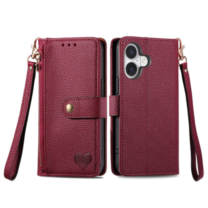 For iPhone 16 Pro Love Zipper Lanyard Leather Phone Case(Red) - iPhone 16 Pro Cases by buy2fix | Online Shopping UK | buy2fix