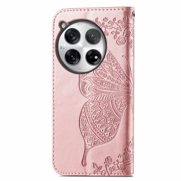 For OnePlus 12 Butterfly Love Flower Embossed Leather Phone Case(Rose Gold) - OnePlus Cases by buy2fix | Online Shopping UK | buy2fix