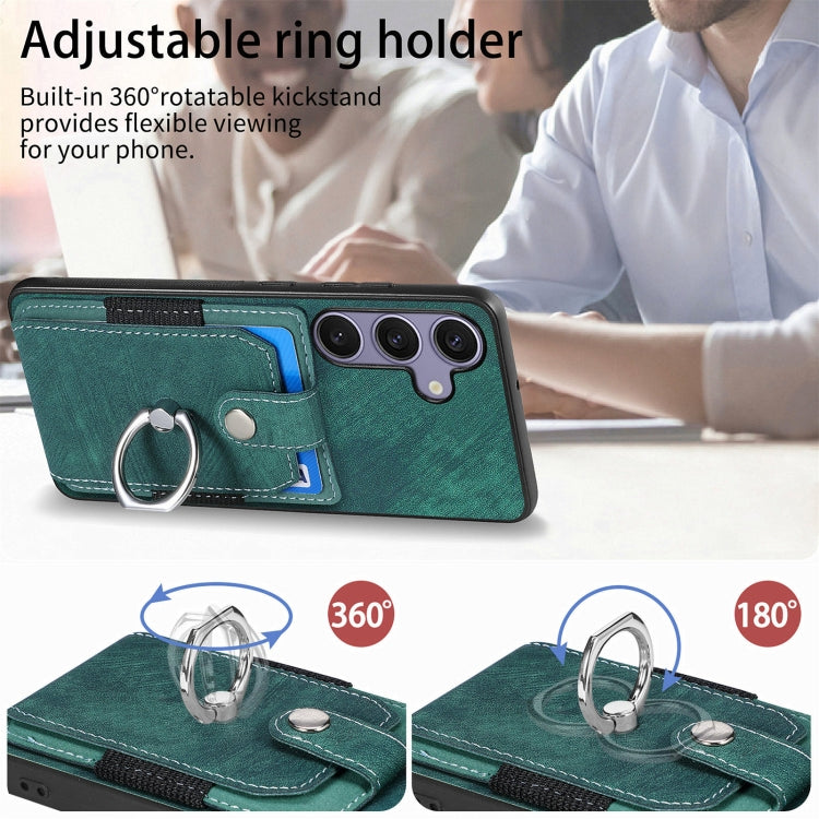 For Samsung Galaxy S25 5G Retro Skin-feel Ring Card Wallet Phone Case(Green) - Galaxy S25 5G Cases by buy2fix | Online Shopping UK | buy2fix