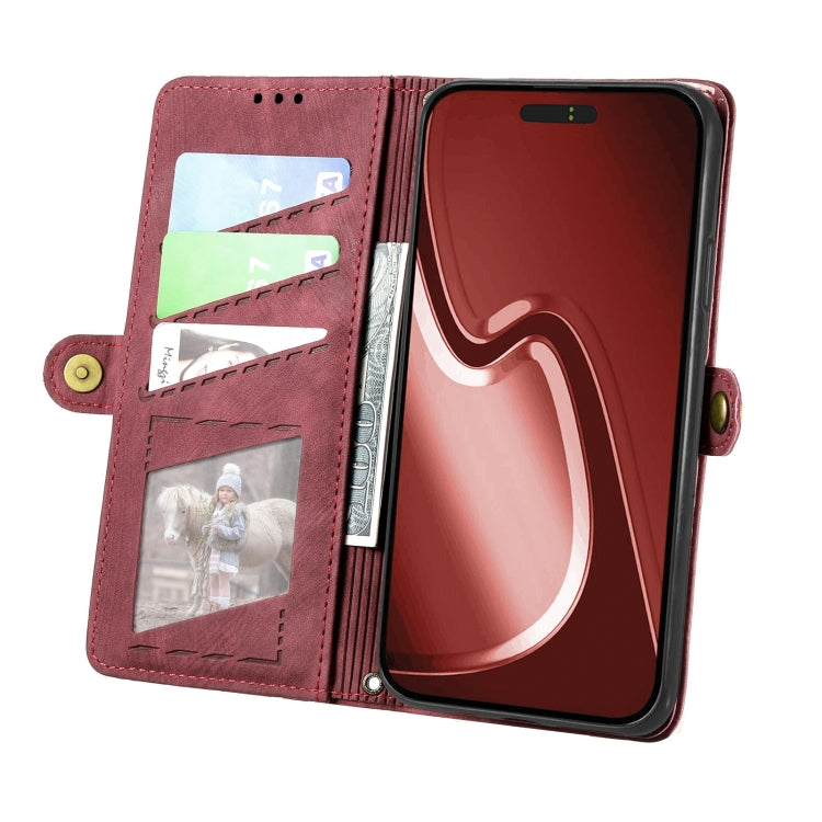 For iPhone 16 Pro Geometric Zipper Wallet Side Buckle Leather Phone Case(Red) - iPhone 16 Pro Cases by buy2fix | Online Shopping UK | buy2fix