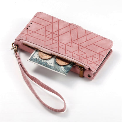 For iPhone 16 Plus Geometric Zipper Wallet Side Buckle Leather Phone Case(Pink) - iPhone 16 Plus Cases by buy2fix | Online Shopping UK | buy2fix