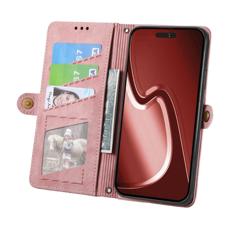 For iPhone 16 Pro Max Geometric Zipper Wallet Side Buckle Leather Phone Case(Pink) - iPhone 16 Pro Max Cases by buy2fix | Online Shopping UK | buy2fix