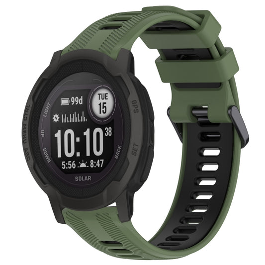 For Garmin Instinct 2 Solar Sports Two-Color Silicone Watch Band(Army Green+Black) - Watch Bands by buy2fix | Online Shopping UK | buy2fix