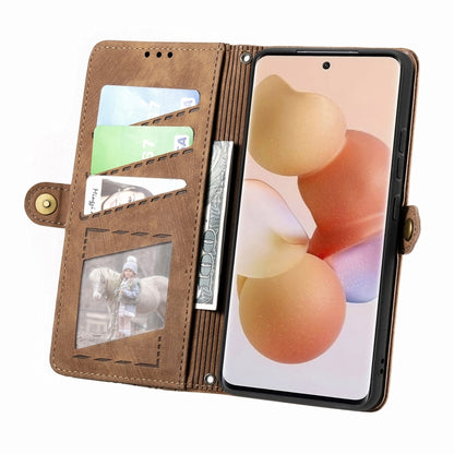 For Xiaomi 13 Pro Geometric Zipper Wallet Side Buckle Leather Phone Case(Brown) - 13 Pro Cases by buy2fix | Online Shopping UK | buy2fix